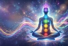 How Healing Frequencies of the Human Body May Support Wellness Glowing human figure surrounded by healing frequency waves, chakra energy, and spiritual sound vibrations during meditation.