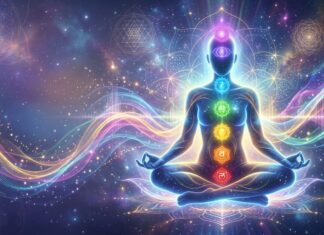 How Healing Frequencies of the Human Body May Support Wellness Glowing human figure surrounded by healing frequency waves, chakra energy, and spiritual sound vibrations during meditation.