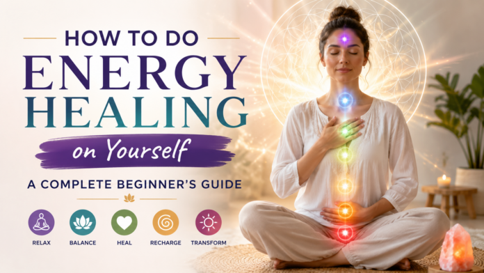Learn how to do energy healing on yourself with simple techniques, breathing exercises, visualisation, and meditation to restore balance and wellbeing.